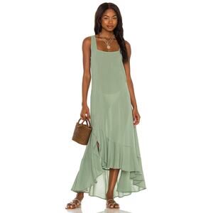 Tularosa Karla‎ Maxi Dress Olive Green Cotton Sleeveless Flounce Hem Sz M